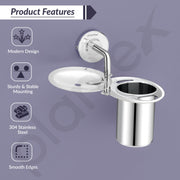 Plantex 304 Grade Stainless Steel 2in1 Soap Holder with Tumbler Holder/Bathroom Accessories - Daizy (Chrome)