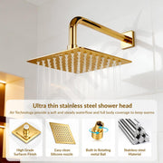 Plantex Stainless Steel Overhead Shower 6 x 6 inch with Water-Saving Technology/High pressure Rain Shower Head without Arm/Bathroom Shower -(Ultra Slim-PVD Gold)