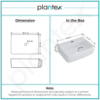 Plantex Ceramic Wall Hung Basin/Washbasin for Bathroom/Wall Mounted Wash Basin/Rectangle Sink for Home/Office (Bolt, White)