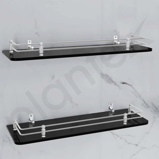 Plantex Premium Black Glass Shelf for Bathroom/Kitchen/Living Room - Bathroom Accessories (Polished, 18x6 Inches) - Pack of 2