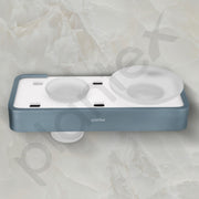 Plantex Aluminium and Acrylic Soap Holder with Tumbler Holder/Soap Dish with Toothbrush Holder for Bathroom/Soap Stand/Toothpaste Holder - (Grey and Milky White)