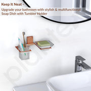 Plantex 304 Grade Stainless Steel Glass Soap Dish with Tumbler Holder/Soap Stand/Glass Toothbrush Holder/Bathroom Accessories - Crystal(PVD Rose Gold)