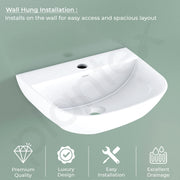 Plantex Ceramic Wash Basin for Bathroom/Wall Hung Basin/Wallmount Washbasin/10 Years Glaze Warranty by Plantex (Jace - white - 15 x 12.5 x 5.5 Inch)