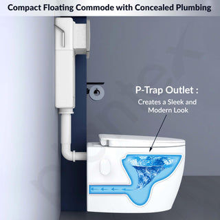 Plantex Polyethylene Wall Hung Commode for Toilet with Conceal Flush Tank/Dual Flush/Soft Closing Seat- (White)