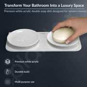 Plantex Dual Soap Holder for Bathroom/Acrylic Double Round Soap Dish/Stand/Bar/Soap Case/Bathroom Accessories - Pack of 1 (VIW-122, White)