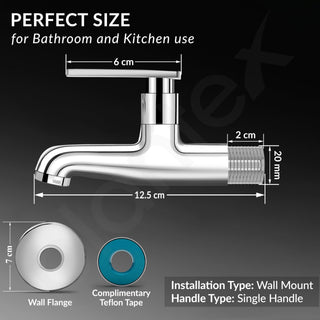 Plantex Pure Brass Bib Cock for Bathroom/Long Body Taps/Wall Mount Tap for Wash Basin with Teflon Tape & Wall Flange - Pack of 1 (Chrome, 3525)