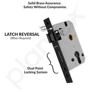 Plantex Door Lock Set - Main Door Lock Plate Handle Set/Mortise Lock with 3 Keys/Lock Body and Cylinder - Pack of 1 (OHMH-21, PVD Rose Gold & Black)