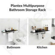 Plantex Stainless Steel 4in1 Multipurpose Bathroom Shelf/Rack/Towel Hanger/Tumbler Holder/Soap Dish/Holder/Stand-Bathroom Accessories (18 X 5 Inches-Matt Black)