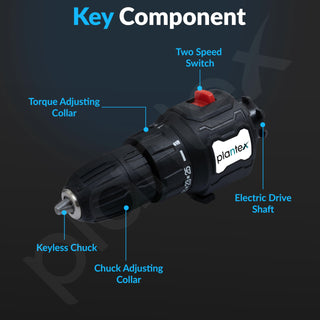 Plantex 2 Speed Electric Drill Machine/Screwdriver/10mm Drill Chuck/Torque 32Nm/Impact Frequency 0-21000ipm/Load Speed 0-400/1450r/min - Black (Mainframe, Battery & Charger Not Included)
