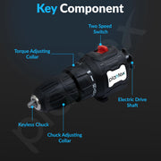 Plantex 2 Speed Electric Drill Machine/Screwdriver/10mm Drill Chuck/Torque 32Nm/Impact Frequency 0-21000ipm/Load Speed 0-400/1450r/min - Black (Mainframe, Battery & Charger Not Included)