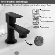 Plantex Pillar Tap for Wash Basin with Water Saving Aerator and Brass Spindle/Quarter Turn Basin Tap with Teflon Tape/Pillar Cocke for Wash Basin - Pack of 1 (Saga, Black)