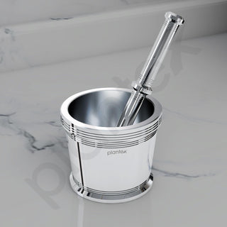 Plantex Heavy Stainless Steel/Mortar & Pestle Set/Spice Mixer/Khalbatta/Khal/Okli for Kitchen - Size 1(Dia: 6.75, H: 5.75 cm)