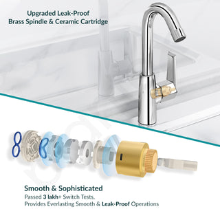 Plantex Kitchen Taps for Home Sink with Swivel Spout/Sink Tap for Kitchen Basin with Teflon Tape/Kitchen Faucets for Sink -Chrome (Celesiya-1246)