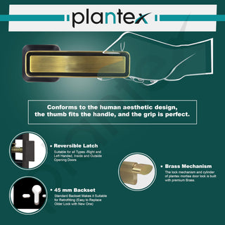 Plantex Door Lock for Home/Main Door Lock Set with 3 Computerized Key/Mortise Lock for Door with Brass Lockbody & Cylinder (SM026, Brass Antique & Black)