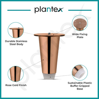 Plantex 4 Inch Sofa Legs for Bed Furniture/Sofa Legs for Table/Sofa Support Legs with Rubber Grip (Rose Gold, 8 Pcs)