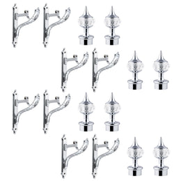 Plantex Aluminium Curtain Holder/Diamond Shaped Curtain Brackets/Curtains Rod Holder (Chrome - 4 Pair)