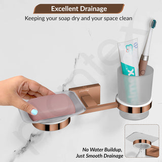 Plantex 304 Stainless Steel Benz Soap and Brush Holder Stand for Bathroom and Wash Basin - Bathroom Accessories (Rose Gold)