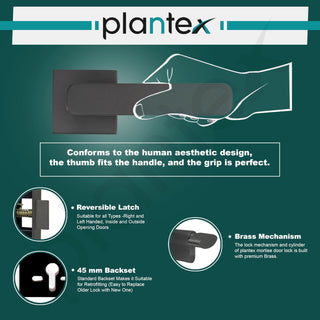 Plantex Triple Security Door Lock for Home/Main Door Lock Set with 3 Years of Warranty/Mortise Lock for Door with Brass Lock Body & Cylinder (7125, Grey & Choco)