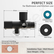 Plantex Angle Valve 2 in 1 with Brass Spindle/Two Way Angle Cock Tap with Wall Flange & Teflon Tape/Angle Valve for Bathroom- Pack of 1 (Black)