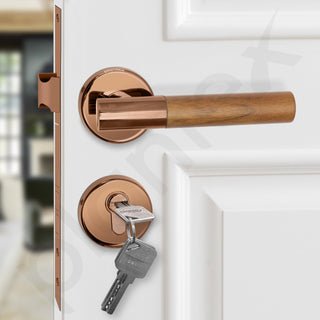 Plantex Premium Door Lock with 3 Years of Warranty - Main Door Lock Set (PVD Rose Gold & Wood Finish)
