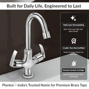 Plantex Pure Brass Wash Basin Tap/Hot & Cold with 360° Swivel Spout/Water Tap/Basin Tap for Home with 7 Year Warranty-(COL-1009-Chrome)