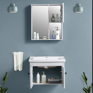 Plantex Aluminum Bathroom Vanity Cabinet Set/Glass Mirror Cabinet/Ceramic Basin for Bathroom - Pack of 1 (White)