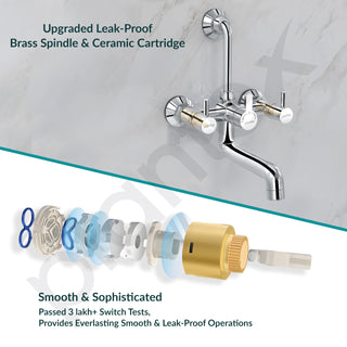 Plantex Brass Wall Mixer for Bathroom with L-Bend Connector for Overhead Shower/Mixer Tap/Wall Mixer for Bathroom 2 in 1 with 7-Year Manufacturer's Warranty-(Ico-918-Mirror-Chrome)