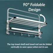 Plantex 304 Grade Stainless Steel Foldable Towel Rack in Bathroom/cloth hanger for bathroom/Towel Rod with Hooks/Bathroom Accessories (18 Inch) Chrome