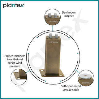 Plantex Stainless Steel Wall-Mounted Magnetic Door Stopper/Door Magnets to Hold Door/Door Catcher for Wooden Door - Pack of 2 (Brass Antique)