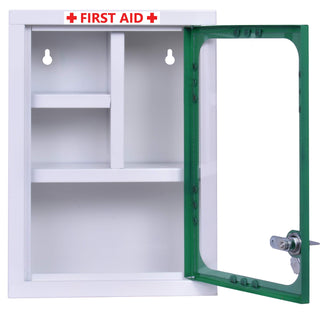 Plantex Metal Emergency First Aid Kit Box for Home/Medical Kit Box for Medicine Storage with Multi Compartments for School, Office - Lockable (Green & White) Big Size, Wall Mount