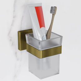 Plantex Stainless Steel Tumbler Holder for Bathroom/Toothbrush Glass Holder/Bathroom Accessories - Pack of 1, Aqua (Brass Antique)