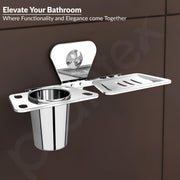 Plantex Stainless Steel 2in1 Soap Holder with Tumbler Holder/Bathroom Accessories - (Chrome)