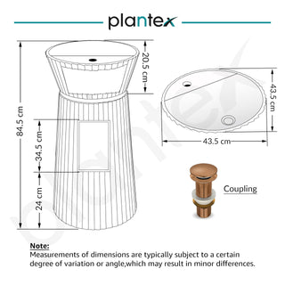Plantex Ceramic Pedestal Basin for Bathroom/Designer One Piece Pedestal Free Standing Round Wash Basin for living Room/Hotel (White)