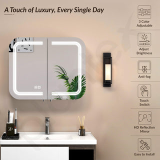Plantex Steel LED Bathroom Mirror Cabinet/Bathroom Box/Double Door Round Corner Mirror with Storage (28x23 Inch-White)