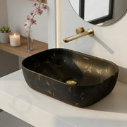 Plantex Ceramic Black Wash Basin for Bathroom/Hand Wash Sink/Countertop Basin/Tabletop Washbasin For Living Room (18x13x5 Inch - Marble Finish)