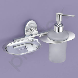 Plantex Soap Holder with Liquid Soap Dispenser/304 Grade Stainless Steel Soap Dish/Shampoo Dispenser/Soap Case/Handwash Dispenser/Bathroom Accessories - (Olive - Chrome)