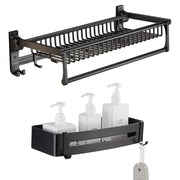 Plantex Aluminum Towel Rack/Towel Rod with Shelf for Bathroom Organizer/Towel Hanger with Hooks/Storage Shelf/Wall Mount - Bathroom Accessories (Black)