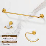Plantex 304 Grade Stainless Steel Bathroom Accessories Set of 3 - Towel Hanger/Napking Holder/Dual Soap Holder for Bathroom - Daizy (Golden)