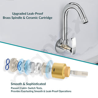 Plantex Kitchen Taps for Home Sink with Water Saving Aerator for Kitchen Tap/360° Swivel Spout Kitchen Sink Tap with Brass Wall Flange -(ZUR-1507-Chrome)