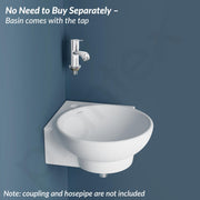Plantex Ceramic Basin with Stainless Steel Pillar Cock/Wall Hung Basin/Deck Mount Tap/Corner Basin for Bathroom -  (Lily- Combo)