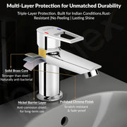 Plantex Single Lever Basin Mixer Tap/Pure Brass Pillar Tap for Wash Basin/Hot and Cold Water Tap for Basin/Short Body Water Tap - Pack of 1 (Chrome, 3226)
