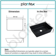Plantex Table Top Basin for Bathroom/Quartz Rectangle Basin/Vessel Sink Basin Over Counter for Home/Restaurant (Black, 18 x 13 x 5 Inch)