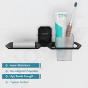Plantex 304 Stainless Steel 2in 1 Soap Holder and Brush Stand for Wash Basin/Bathroom Organizer for Soap Stand and Toothbrush Holder (Cute - Black)