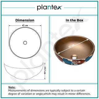 Plantex Ceramic Countertop Wash Basin/Basin for Bathroom/Designer Basin for Home/Office/Restaurant (Bronze - 16.5 x 16.5 x 6 Inch)