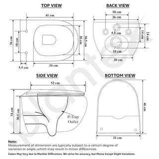 Plantex Imported Ceramic Wall Mounted Commode/Rimless Washdown Western Commode Toilet/Western Toilet with Soft Close Seat Cover - P Trap (Matt Grey)