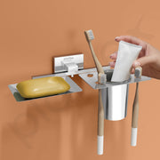 Plantex Stainless Steel 2in1 Soap Holder with Tumbler Holder/Soap Dish/Tooth Brush Holder/Bathroom Accessories - Nexa (Chrome)