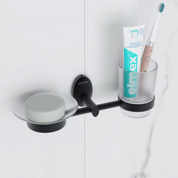 Plantex 304 Grade Stainless Steel Soap and Brush Holder Stand for Bathroom and Wash Basin/Bathroom Accessories - Oreva (Black)