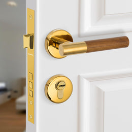Plantex Premium Door Lock with 3 Years of Warranty/Main Door Locks for Home/Mortise Lock for Door - Main Door Lock Set (PVD Gold & Wood Finish)