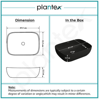 Plantex Wash Basin for Bathroom/Ceramic Basin/Rectangle Tabletop Basin/Wash Basin for Home/Restaurant - (3064, Charcoal Black)