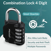 Plantex 4-Digit Code Combination Door Locks/Number Lock/Portable Luggage Lock/Travel Lock for Briefcase/Laptop Bags - Pack of 1 (Black)